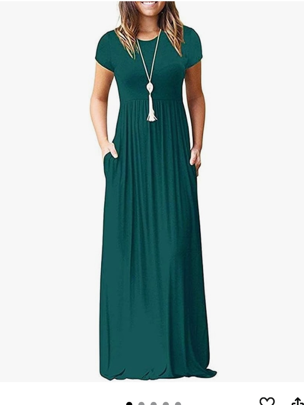 Amazon Women's Teal Short-Sleeve Maxi Dress with Gathered Waist